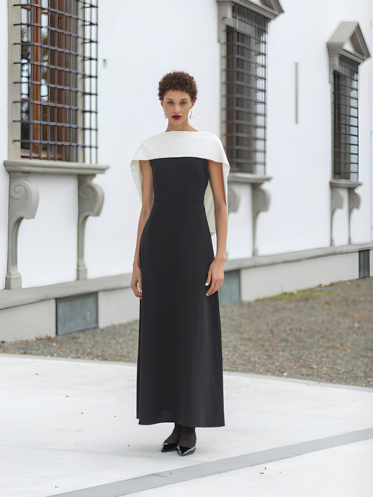 Cowl-Neck Dress with Satin Drape Detail