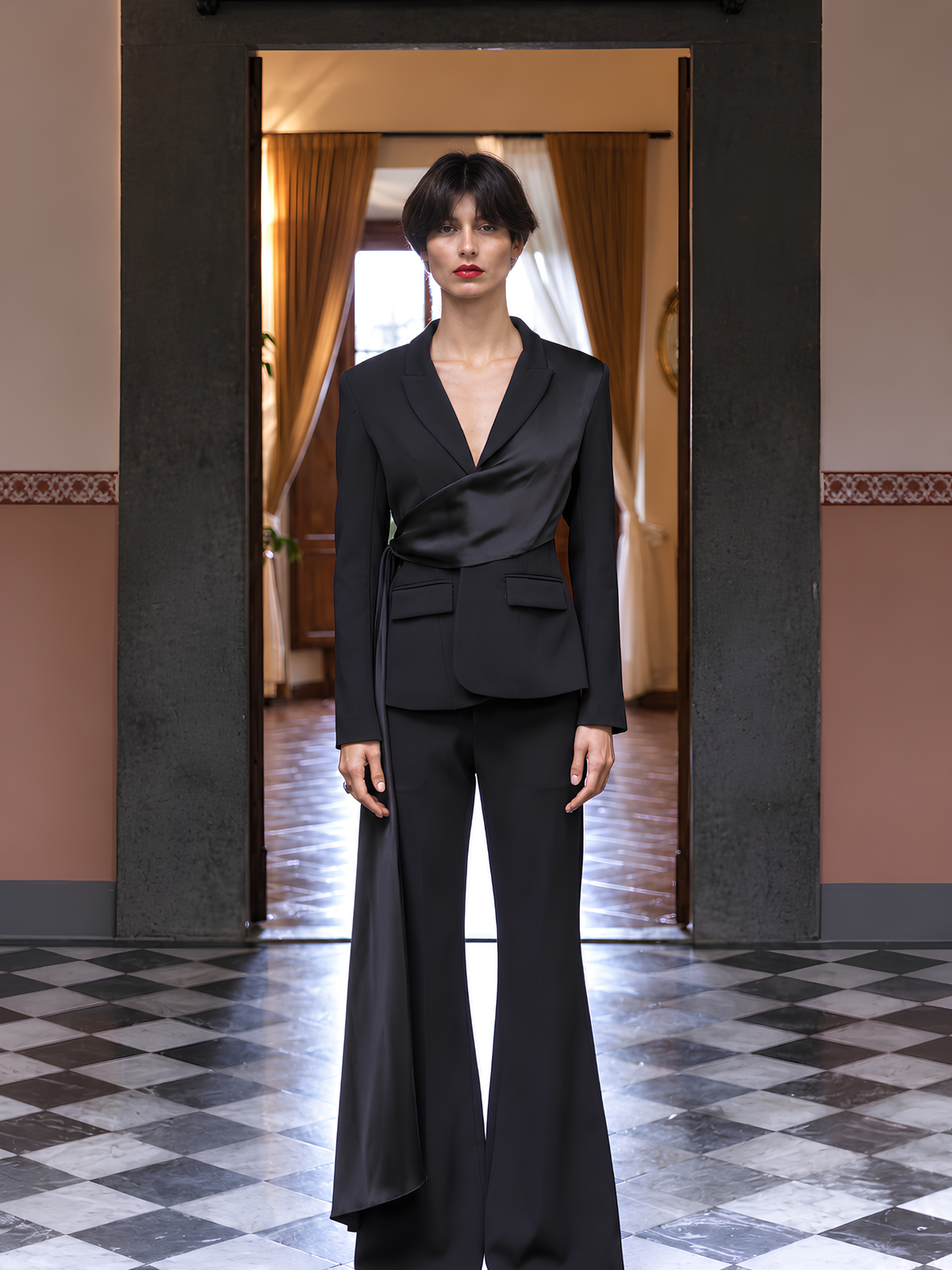 Structured Tailored Jacket with Satin Drape