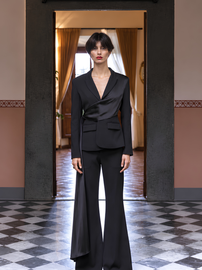 Structured Tailored Jacket with Satin Drape