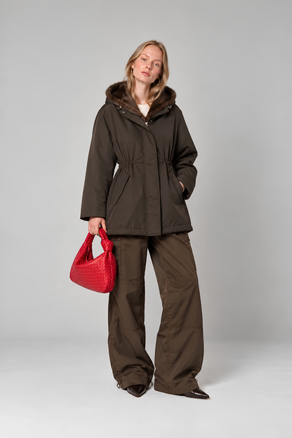 Faux Fur Cinched Waist Parka