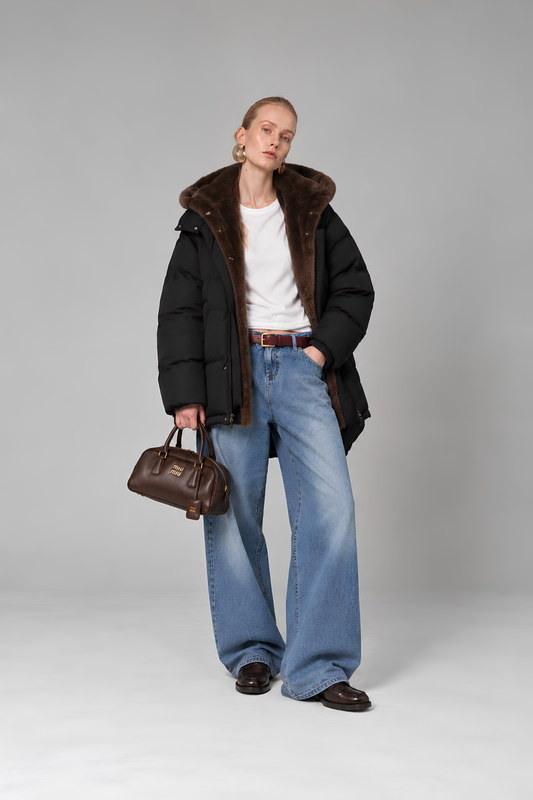 Double-Layer Faux Fur Lined Puffer Jacket