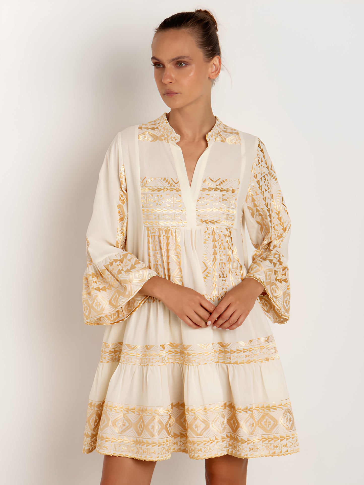 Embroidered Bell Sleeve Dress