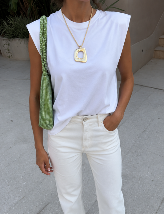 Cotton Padded Shoulder Top