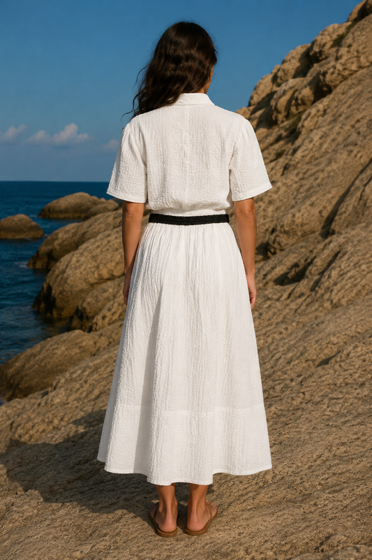 White Crinkle Weave Skirt