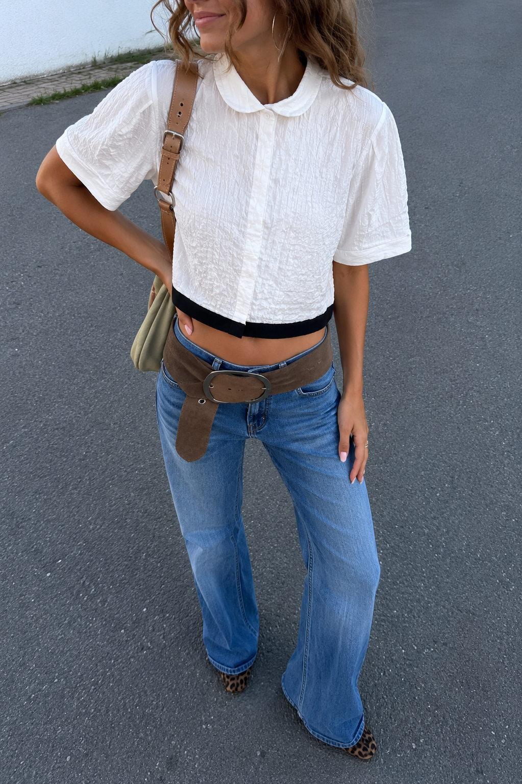 Crinkle Black Trim Top