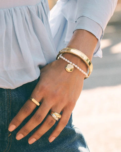 Pearl Signet Bracelet Multi Gold