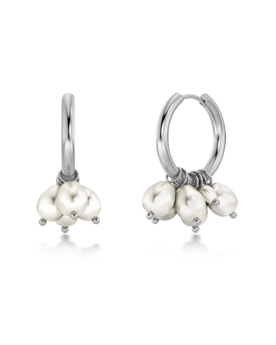 Pearl Signet Hoops Steel