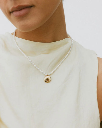 Pearl Signet Necklace Multi Gold
