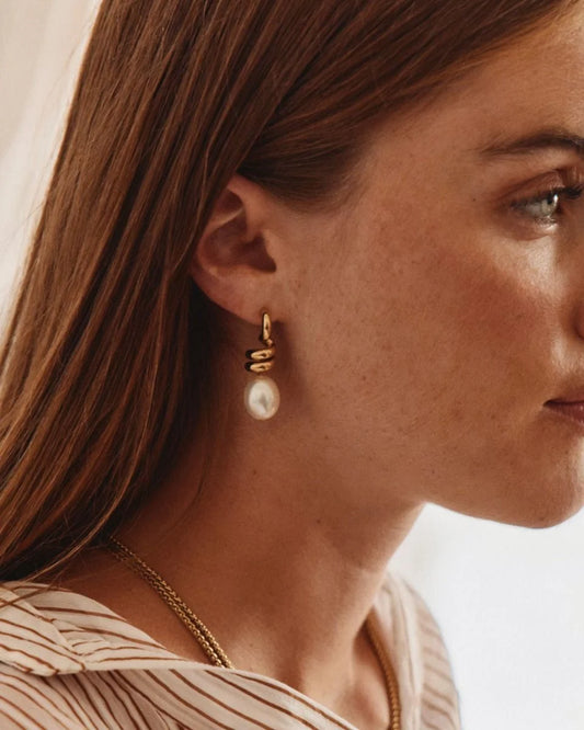 Swivel Earrings Pearl L Gold