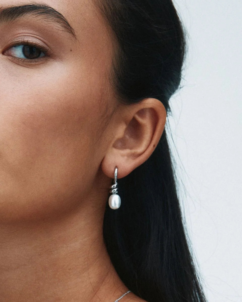 Swivel Earrings Pearl S Steel