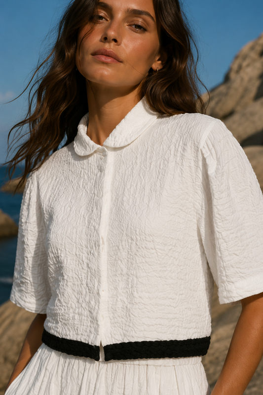Crinkle Black Trim Top