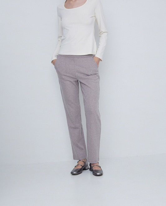 Pinstripe Trousers Beige