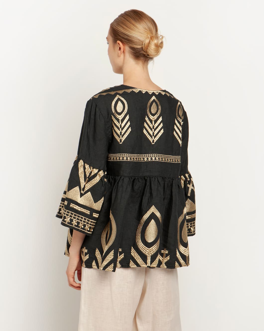 Feather Tunic with Bell Sleeve Charcoal/Gold