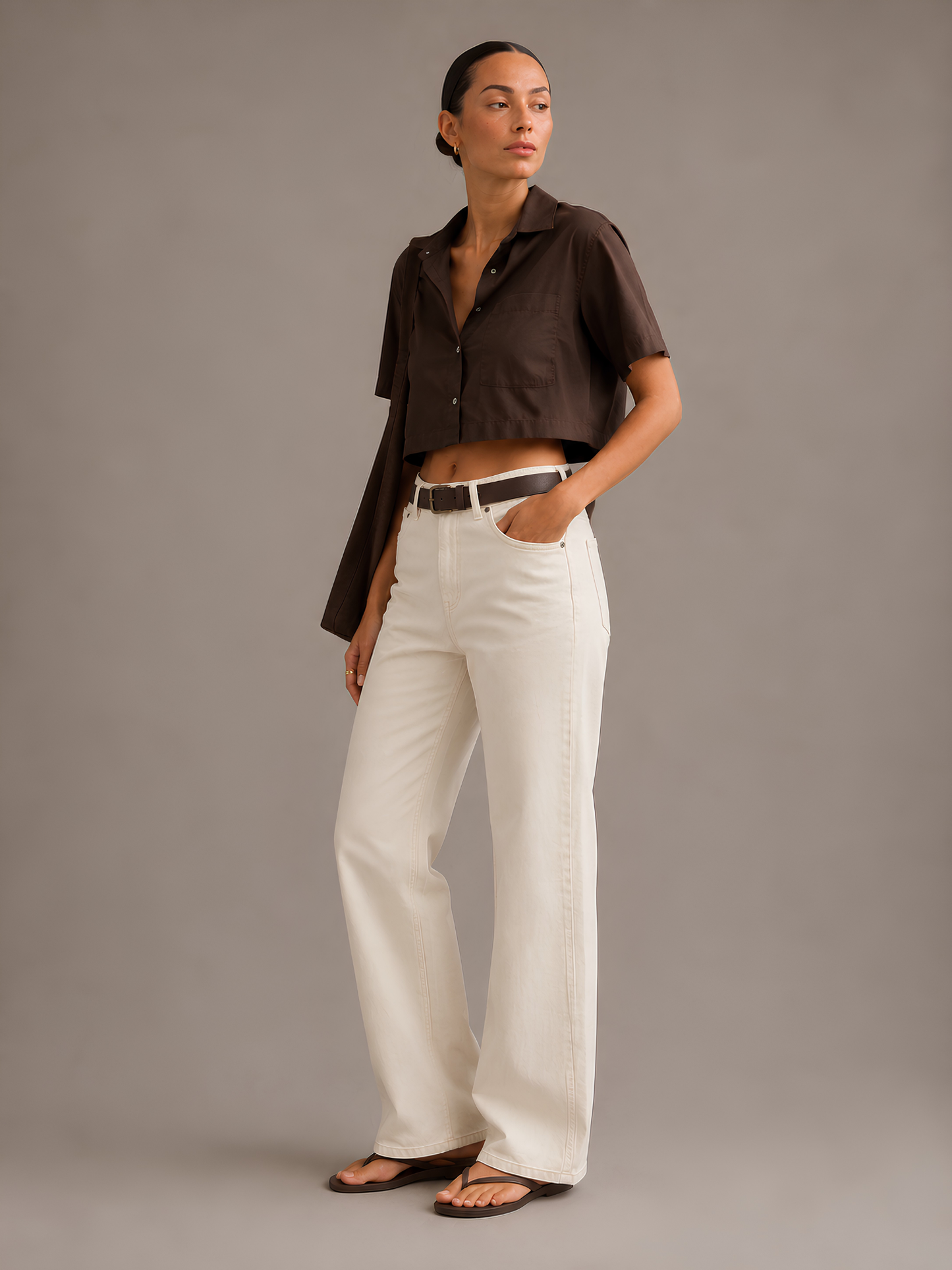 Colette Belted Ecru Jeans