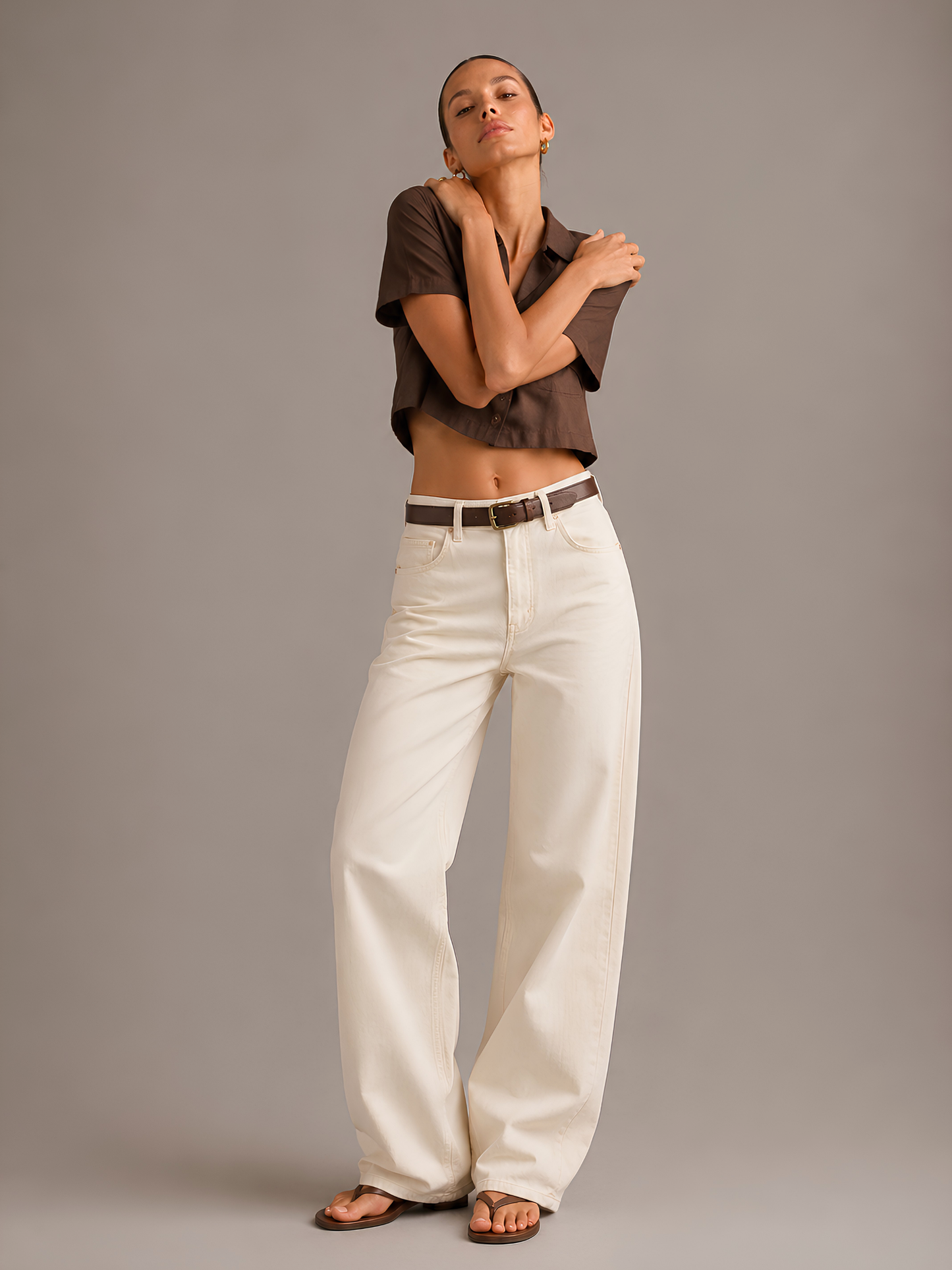 Colette Belted Ecru Jeans