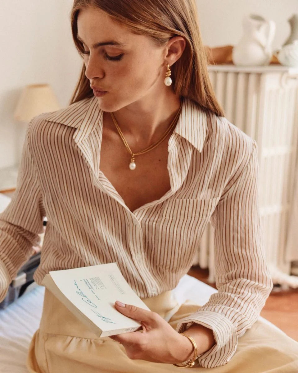 Swivel Earrings Pearl L Gold