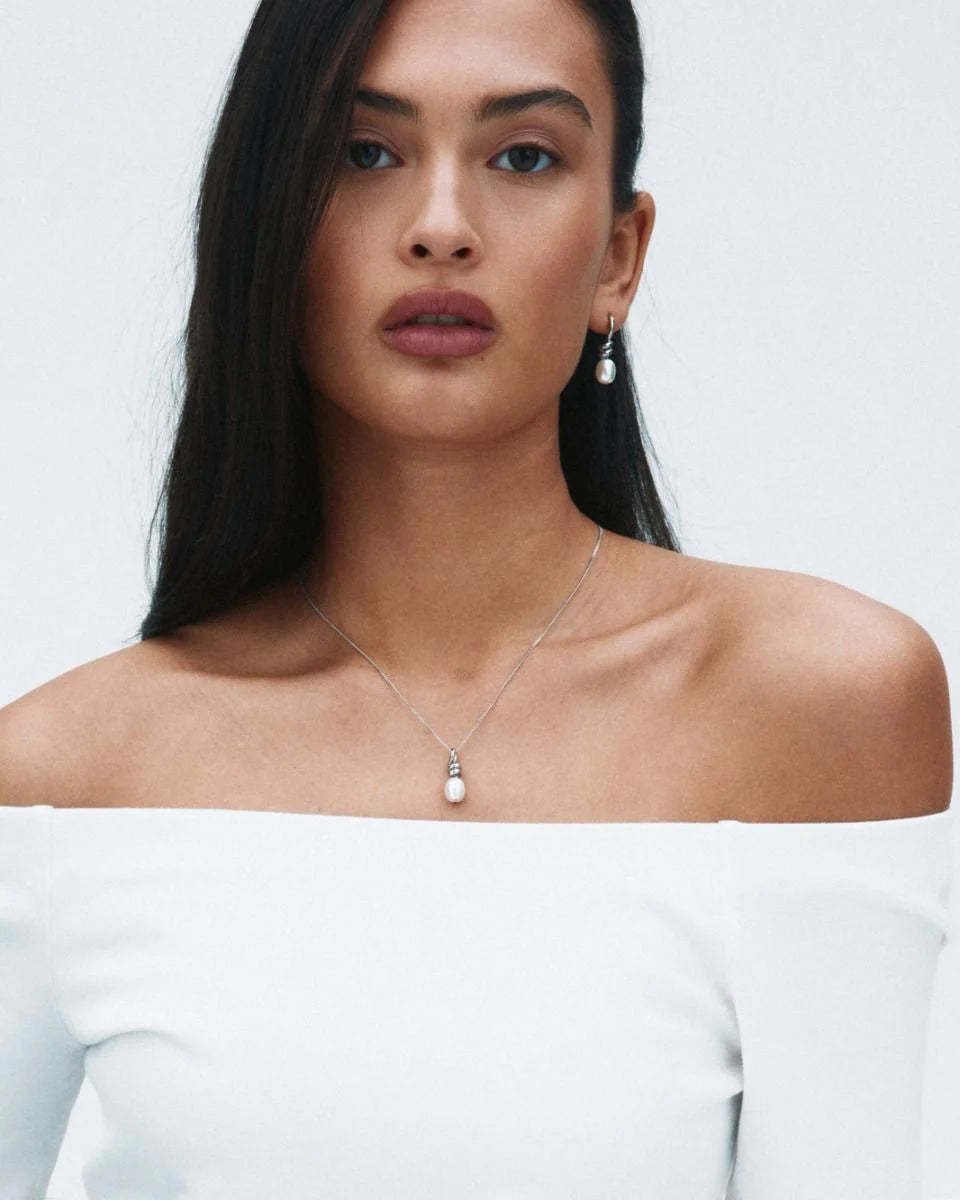 Swivel Earrings Pearl S Steel