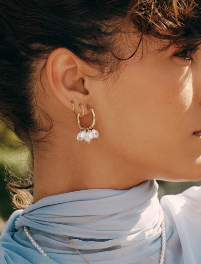 Pearl Signet Hoops Gold